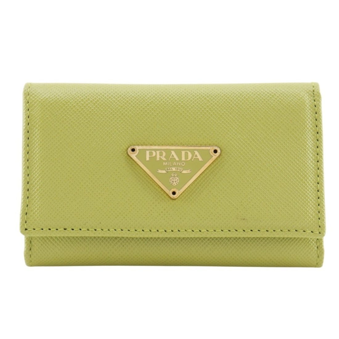 Prada Saffiano Leather Key Case, 6 Hooks, Triangle Logo, Made in Italy, Green, Snap Button, Unisex: --- Catalog ---Category: SizeWeight: 52.67g / 1.85oz.Size (HxWxD): 6.5cm x 10cm x 2cm / 2.55'' x 3.93'' x 0.78''Category: DesignType: KeyringColor: GreenGender: Unisex,Men,WomenMaterial: