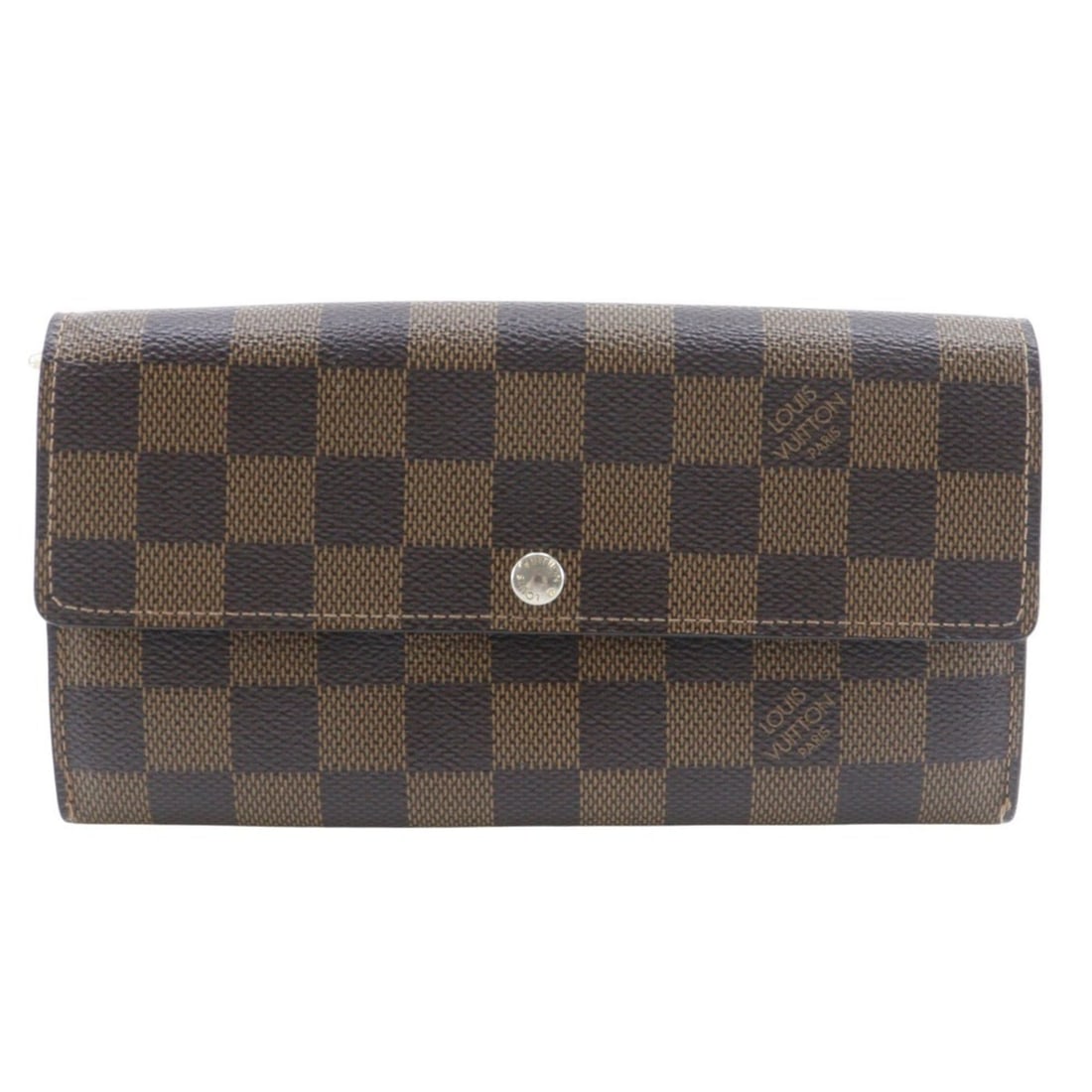 Louis Vuitton Portefeuille Sarah Long Wallet N61734 Damier Canvas 2012 Brown CA2172 Snap Button: --- Catalog ---Category: SizeWeight: 190g / 6.7oz.Size (HxWxD): 10.5cm x 19cm x 2cm / 4.13'' x 7.48'' x 0.78''Category: DesignType: Long wallet (bi-fold)Color: BrownGender: WomenMaterial: Damier