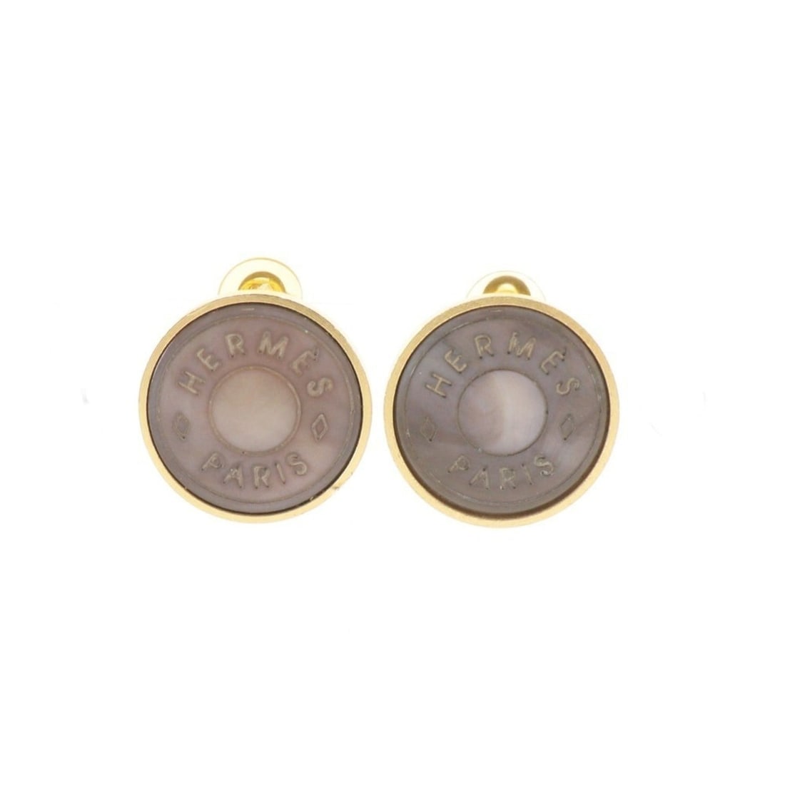 Hermes HERMES Sellier Earrings, Gold Plated x Shell, Approx. 11.7g, Women's: --- Catalog ---Category: SizeWeight: 11.7g / 0.41oz.Size (HxWxD): 22.00mm x 22.00mm / 0.87'' x 0.87''Category: DesignType: Clip earringsColor: GoldStone: ShellGender: WomenCategory: GeneralLine: Selli