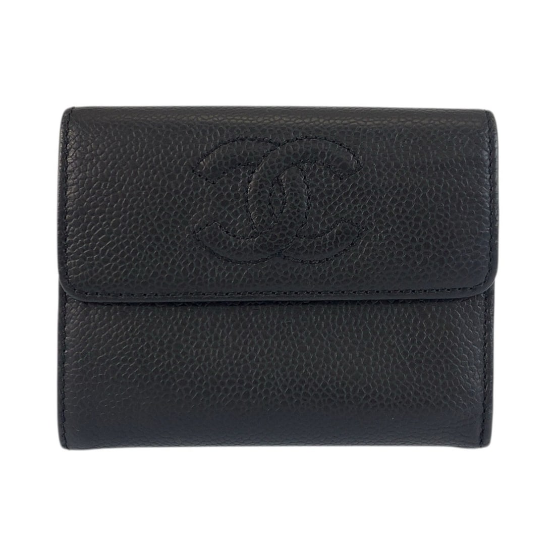 CHANEL Coco Mark Black Leather Folding Wallet Compact for Women (1 of 11)