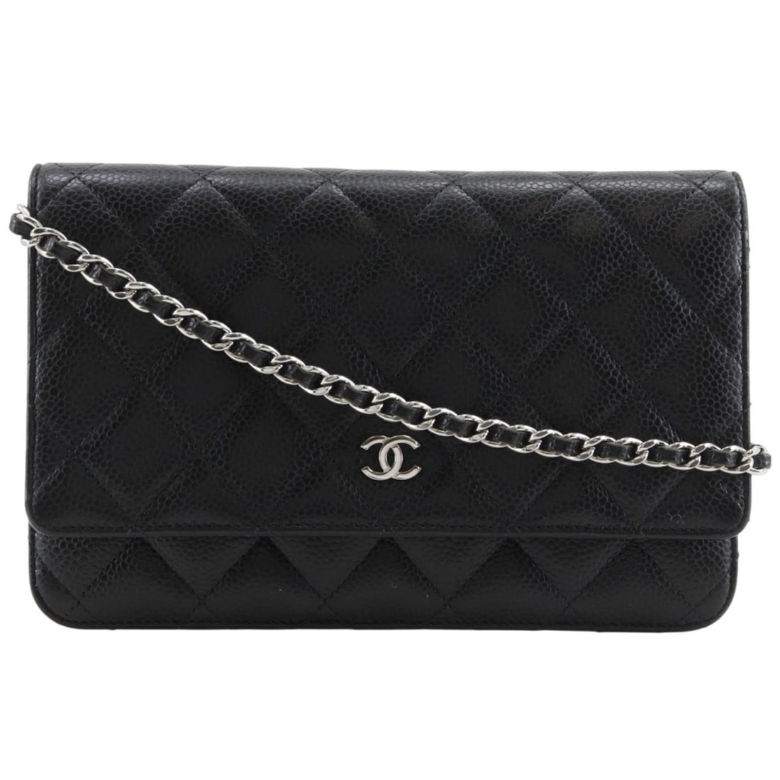 Chanel Classic Chain Wallet Matelassé Long Shoulder Bag A33814 Caviar Leather Black Snap Button (1 of 14)