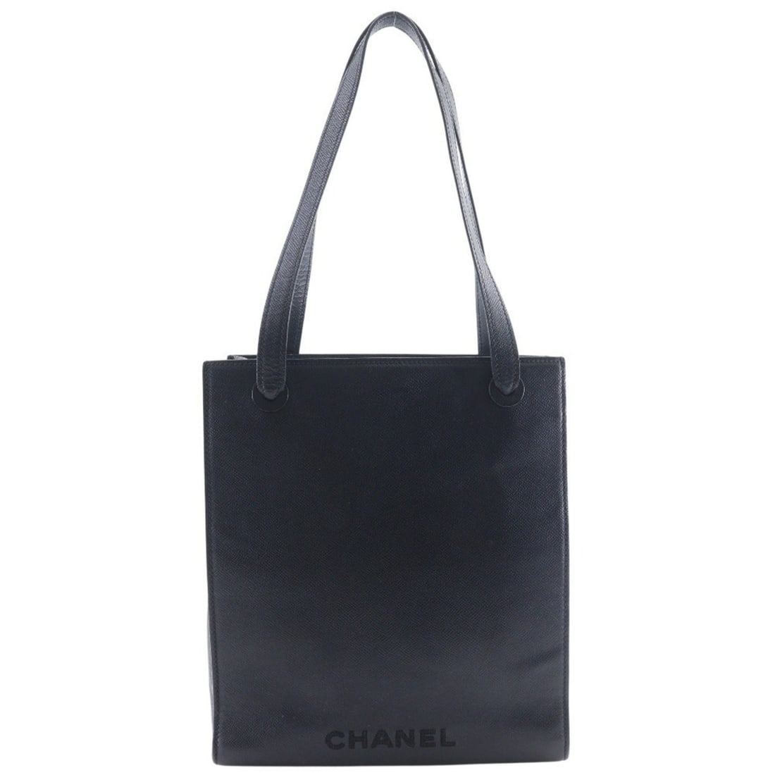 Chanel logo tote bag, caviar leather, black, A4 size, magnetic closure, women's. (1 of 20)
