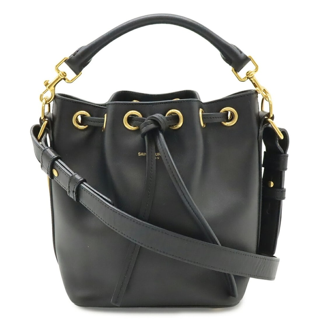 SAINT LAURENT PARIS YSL Yves Saint Laurent Emmanuel Bucket Bag Handbag Shoulder Leather Black 340240 (1 of 11)