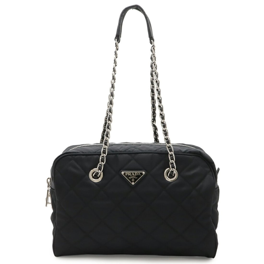 PRADA Triangle Chain Shoulder Bag, Quilted Nylon, NERO Black (1BB903) (1 of 11)
