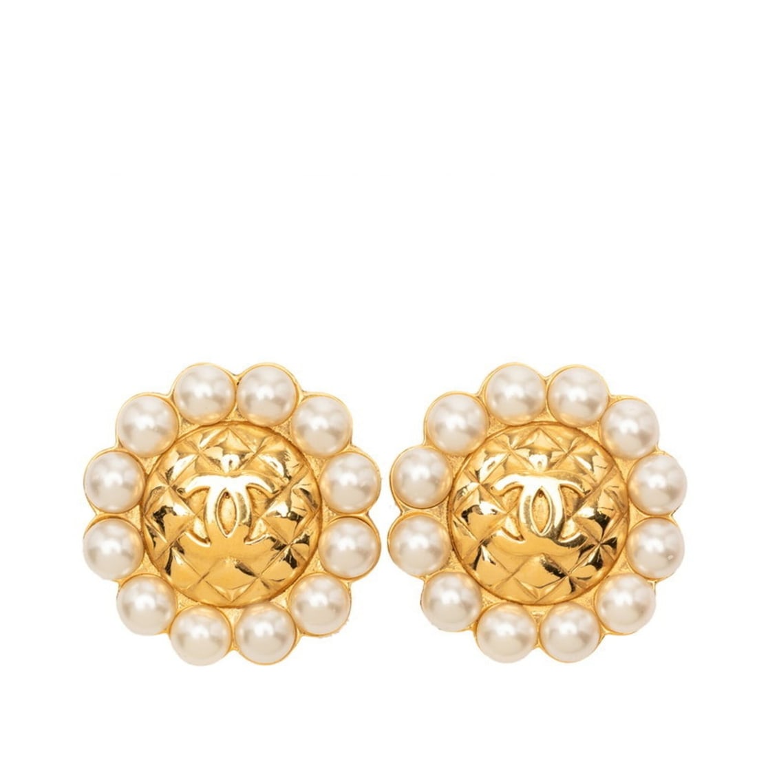 Chanel Matelassé Coco Mark Earrings, Gold Plated, Faux Pearl, Women's CHANEL (1 of 10)