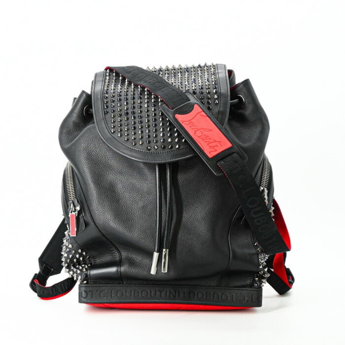 Christian Louboutin Explorer Funk Leather Spike Stud Backpack, Black/Red, 1215001: --- Catalog ---Category: SizeSize (HxWxD): 40cm x 29cm x 16cm / 15.74'' x 11.41'' x 6.29''Category: DesignType: BackpackColor: Black, Red colorGender: Women,MenMaterial: Leather Category: GeneralMPN: