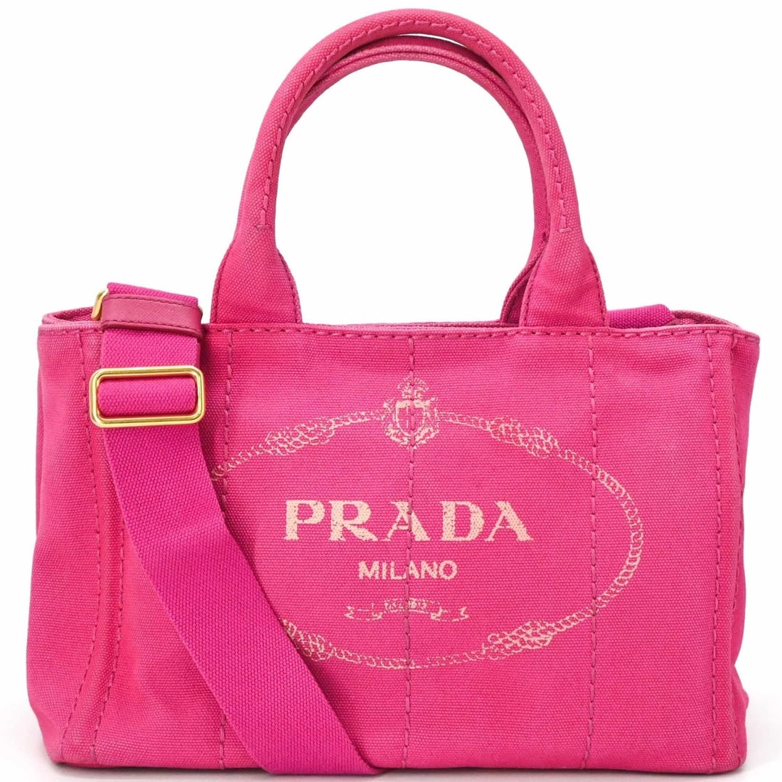 PRADA Canapa 28 Handbag Shoulder Bag Canvas Women's Pink 1BG439 (1 of 15)