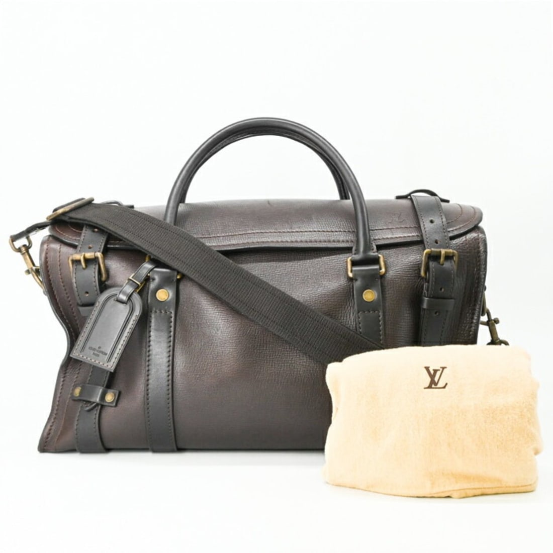 LOUIS VUITTON Utah Sac Weekend Shoulder Bag Boston Leather Cafe Dark Brown M92070 (1 of 18)
