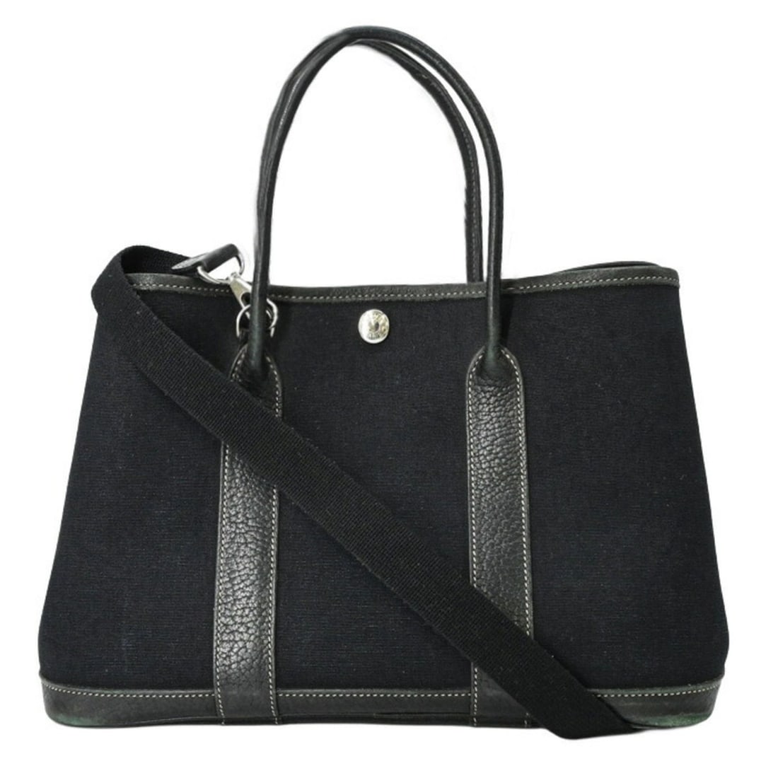 HERMES Garden 30 TPM Handbag Tote Bag Leather Canvas Negonda Black #?H (1 of 15)