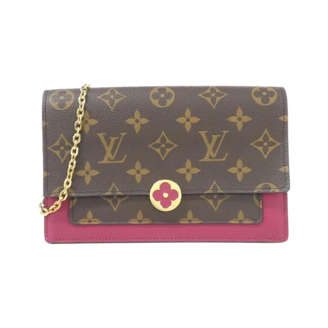 Louis Vuitton Monogram Portefeuille Flore Chain M69578 Wallet: --- Catalog ---Category: SizeSize (HxWxD): 11cm x 17cm x 3cm / 4.33'' x 6.69'' x 1.18''Category: DesignType: Chain/Shoulder walletColor: Fuchsia, MarronGender: WomenMaterial: Coated canvas Category: G