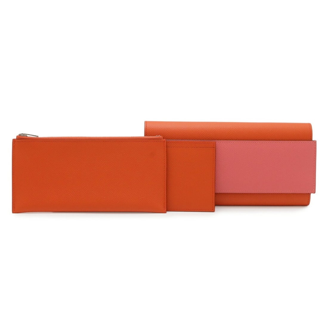HERMES Passant Long Bi-fold Wallet, Two-Tone, Veau Epsom Leather, Orange Poppy & Rose Azalea, A (1 of 11)