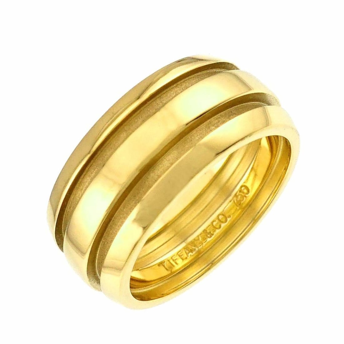 Tiffany & Co. Atlas Grooved Double Line 1 Ring, 18K Yellow Gold 750. (1 of 11)