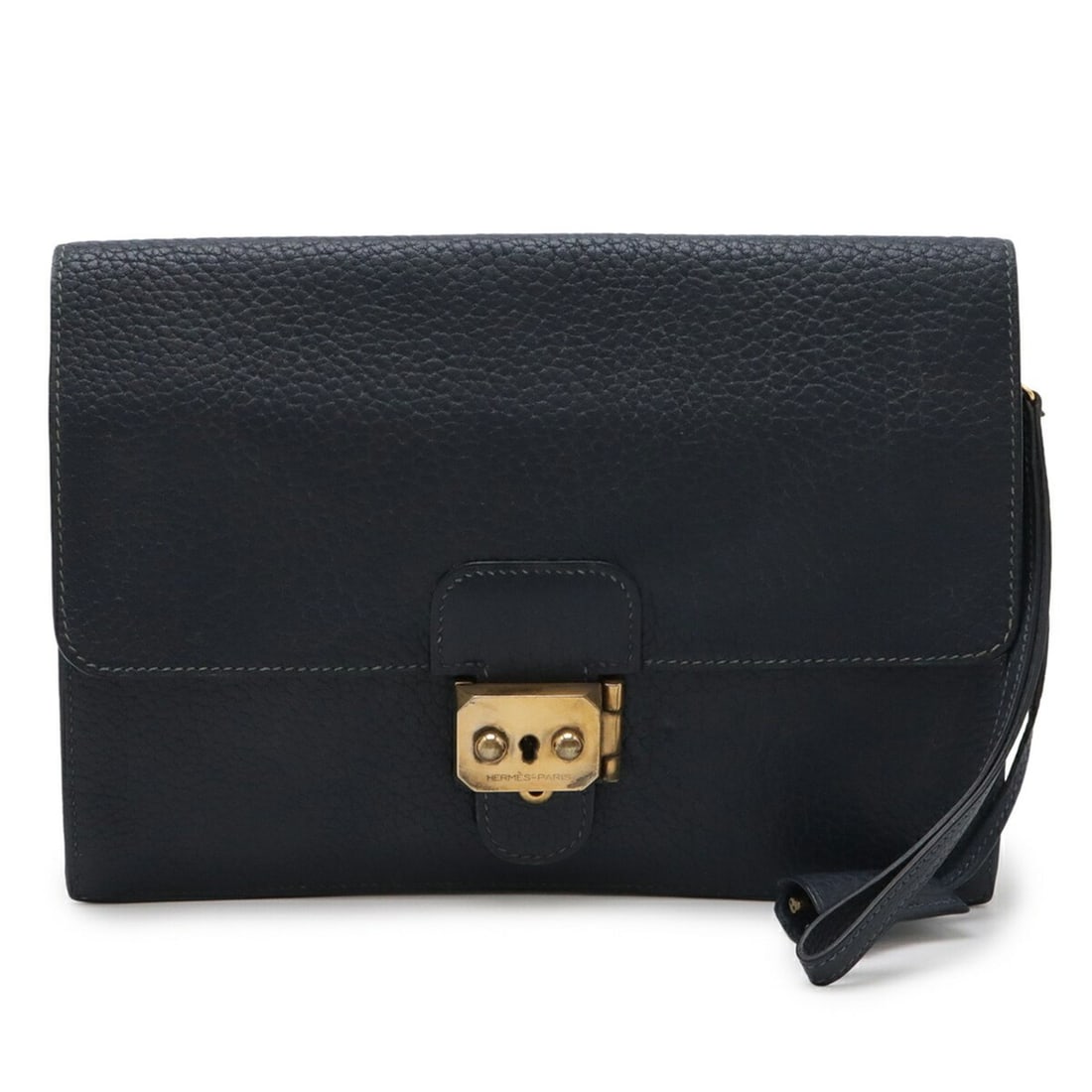 HERMES Pochette Jet Second Bag Clutch Handbag Fjord Leather Navy Blue ?C Stamp (1 of 11)