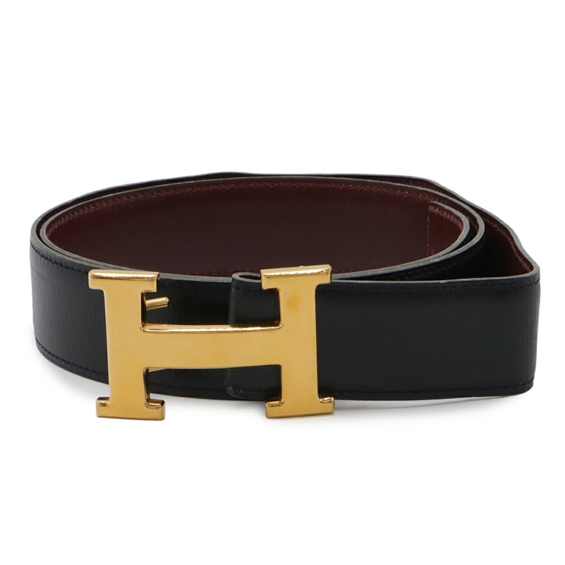 HERMES H-belt with H-buckle, reversible leather, black and burgundy, approximately 97cm in length, (1 of 13)