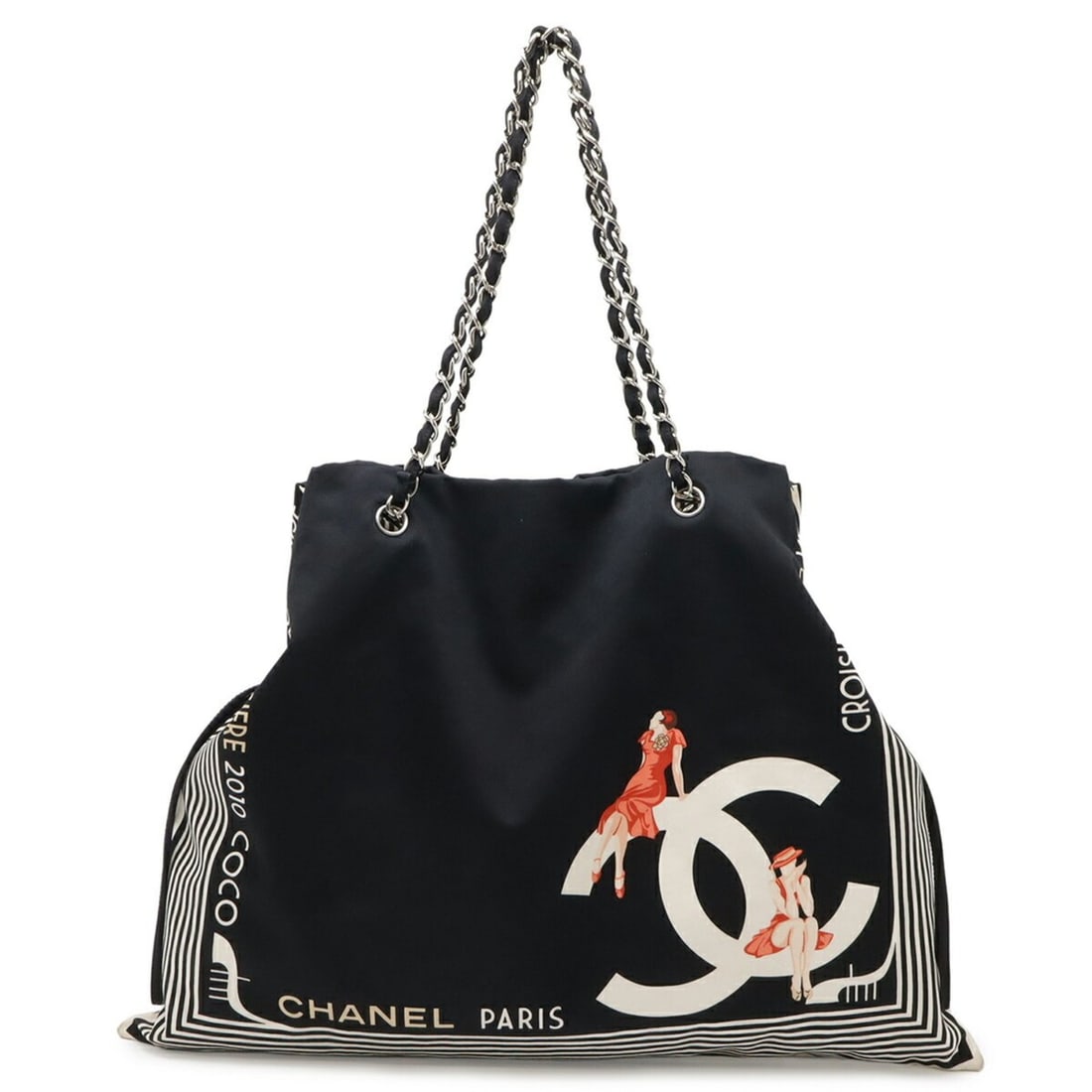 CHANEL 2010 Cruise Line Venetian Collection Tote Bag Shoulder Chain Canvas Black A47970: --- Catalog ---Category: SizeSize (HxWxD): 40.5cm x 52.5cm / 15.94'' x 20.66''Category: DesignType: Shoulder bag, Tote bagColor: Black, Red color, WhiteGender: WomenMaterial: Canvas Category: