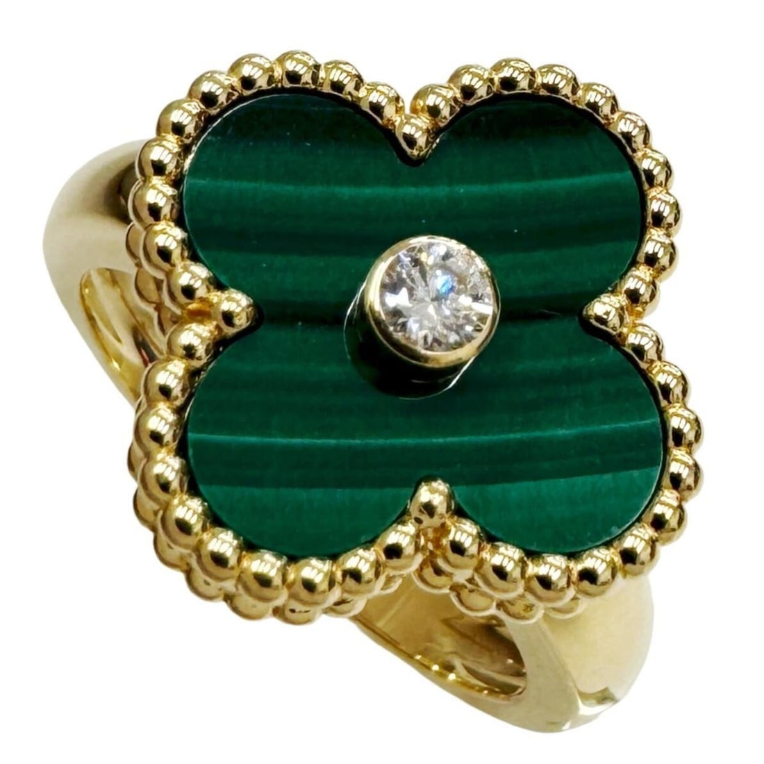 Van Cleef & Arpels Alhambra Ring, 18K Yellow Gold, Malachite, 1P Diamond, Green, Women's, VCARO3QM51 (1 of 20)