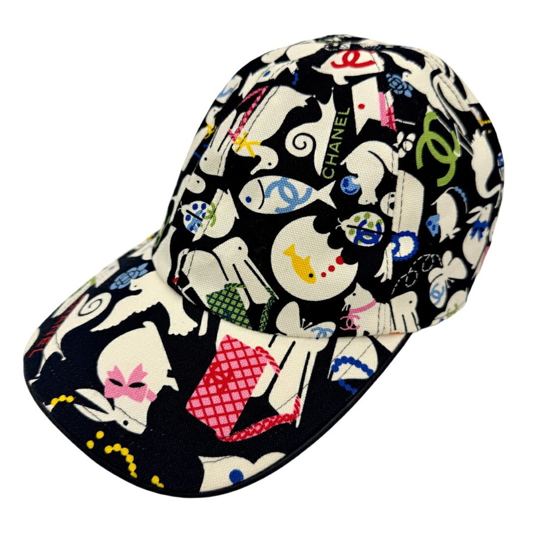CHANEL Animal Cap, Size M, Cotton, Coco Mark, Women's, Multicolor Baseball Cap: --- Catalog ---Category: DesignType: Baseball capColor: Multi-colorGender: WomenMaterial: Cotton Category: GeneralBrand: Chanel--- Item List ---Section: ConditionRanking: Rank AB Used - Traces of