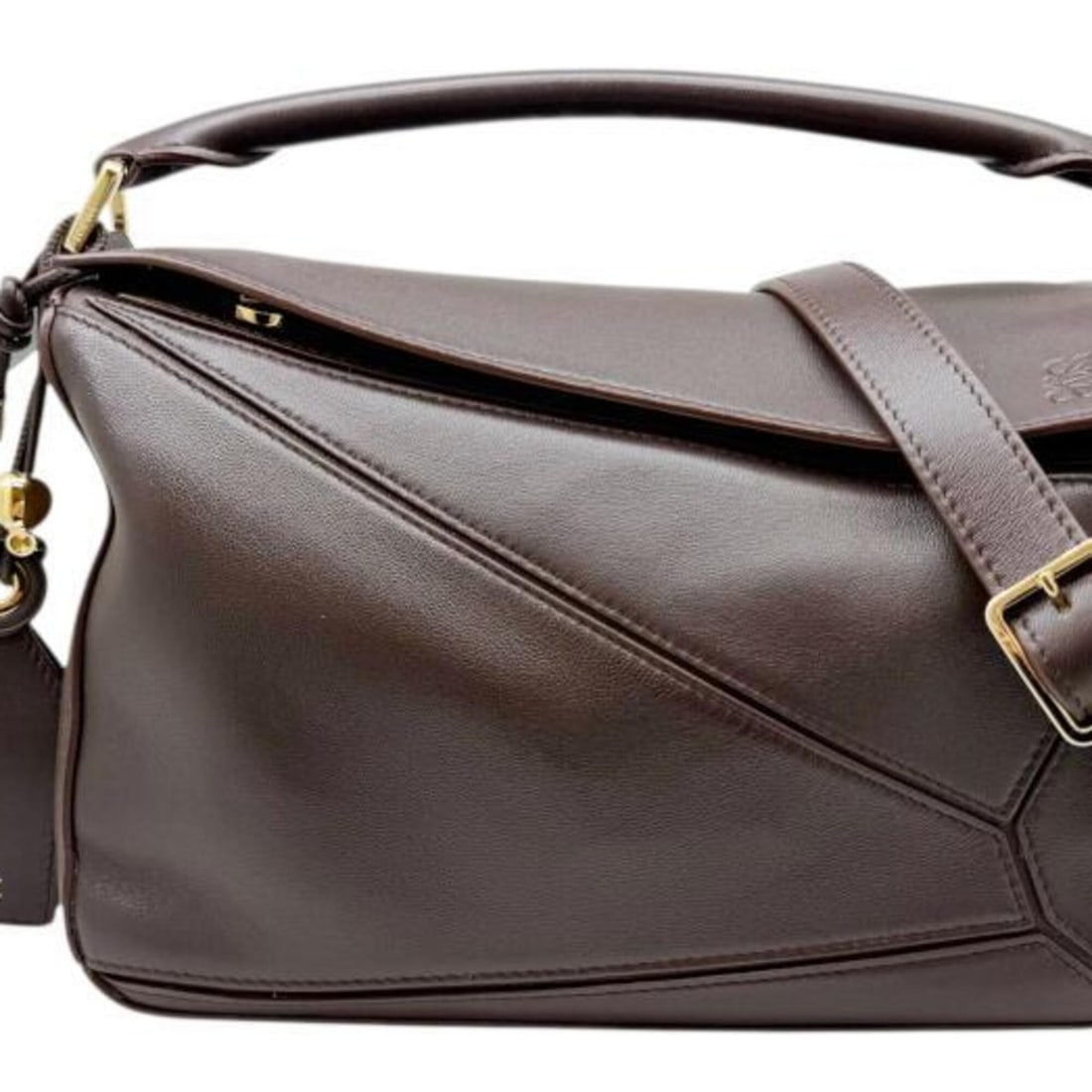 LOEWE Featherlight Puzzle Bag Small Leather Dark Brownie Shoulder Handbag for Women and Men (1 of 18)