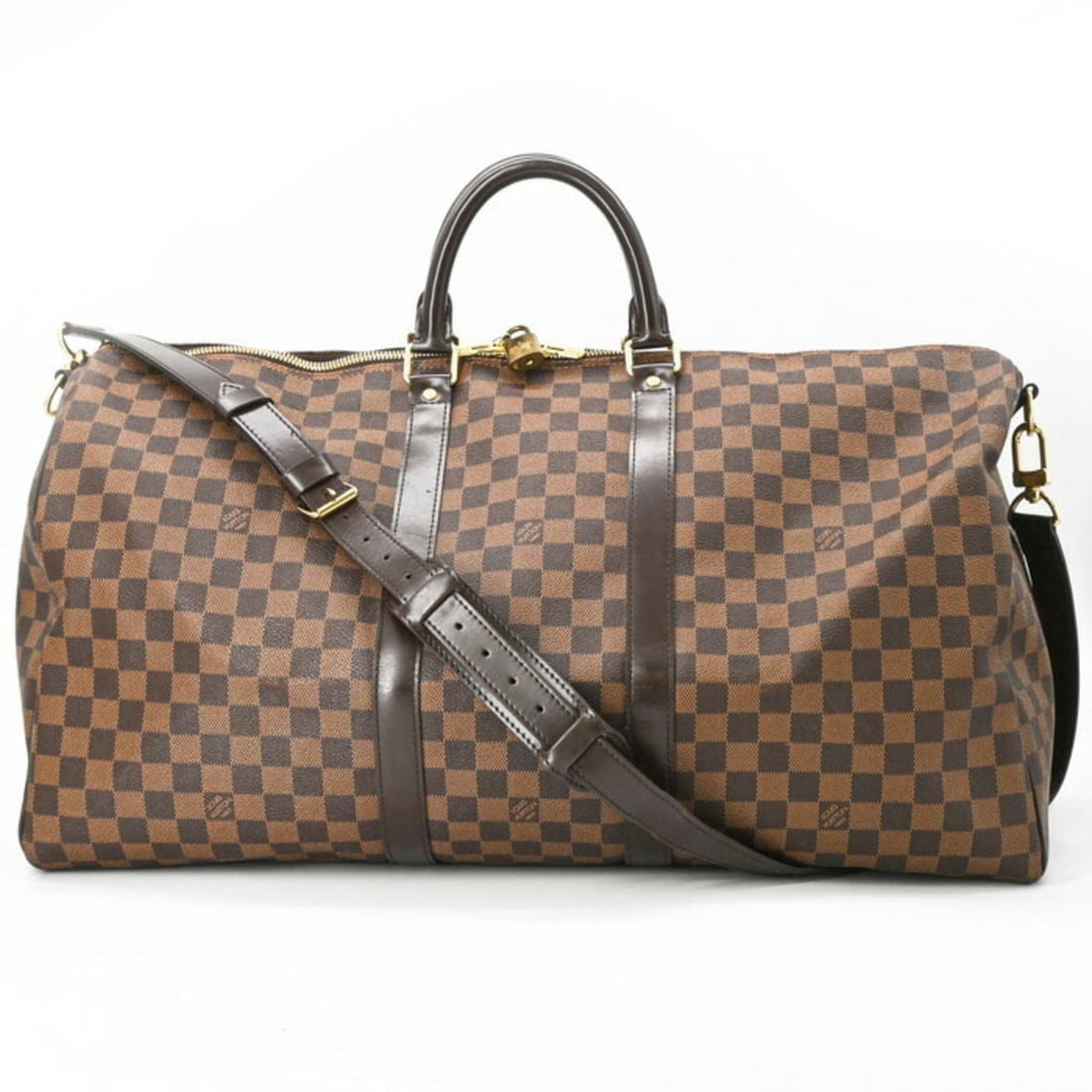 LOUIS VUITTON Damier Keepall Bandoulière 55 Boston Bag, Brown Leather, Men's/Women's, N41414, with (1 of 20)