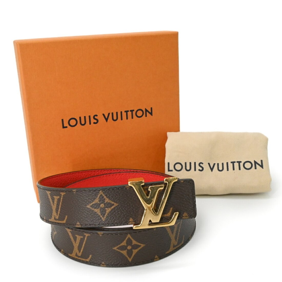 LOUIS VUITTON LV Initials Belt Reversible Monogram Canvas Brown Red #80 M0322 (1 of 11)