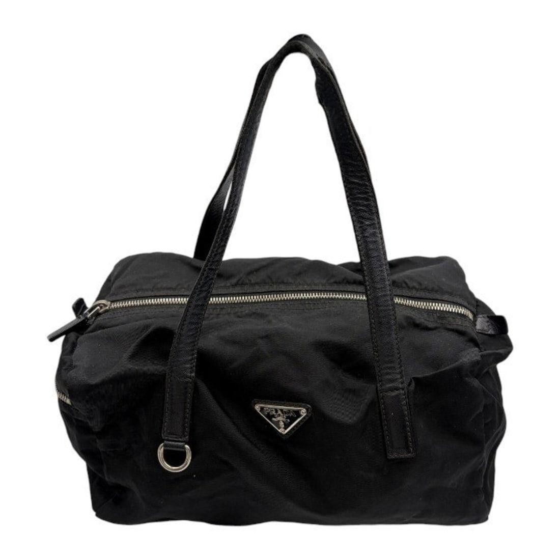 PRADA Mini Boston Bag Handbag with Triangle Logo, Black (1 of 10)
