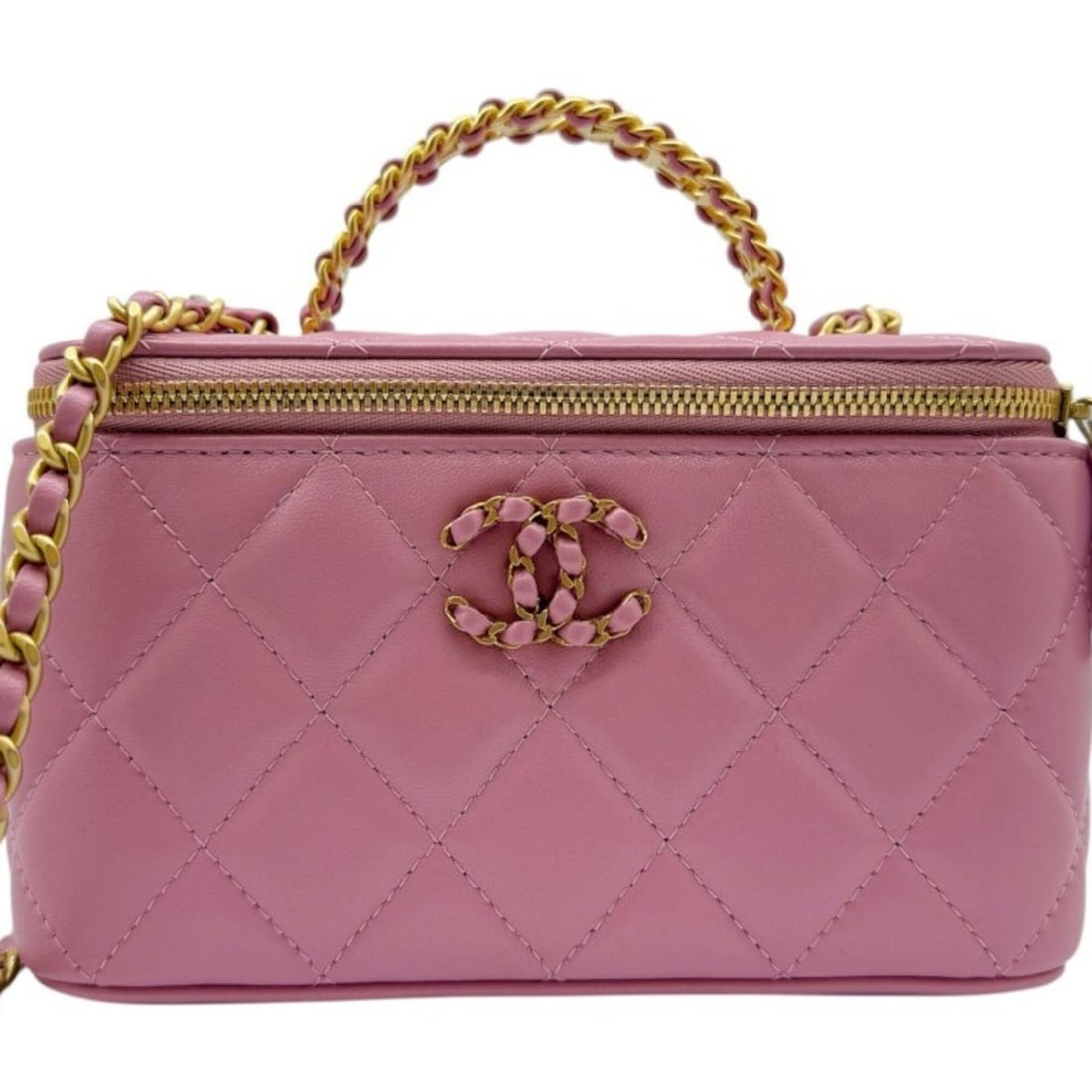CHANEL Matelassé Lambskin Pink Vanity Shoulder Bag Handbag with Coco Mark - Women's (1 of 17)