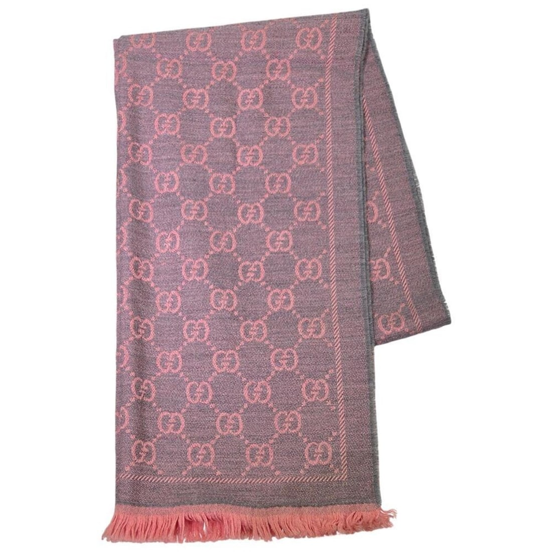 GUCCI scarf/stole, GG pattern, pink and gray wool, women's. (1 of 9)
