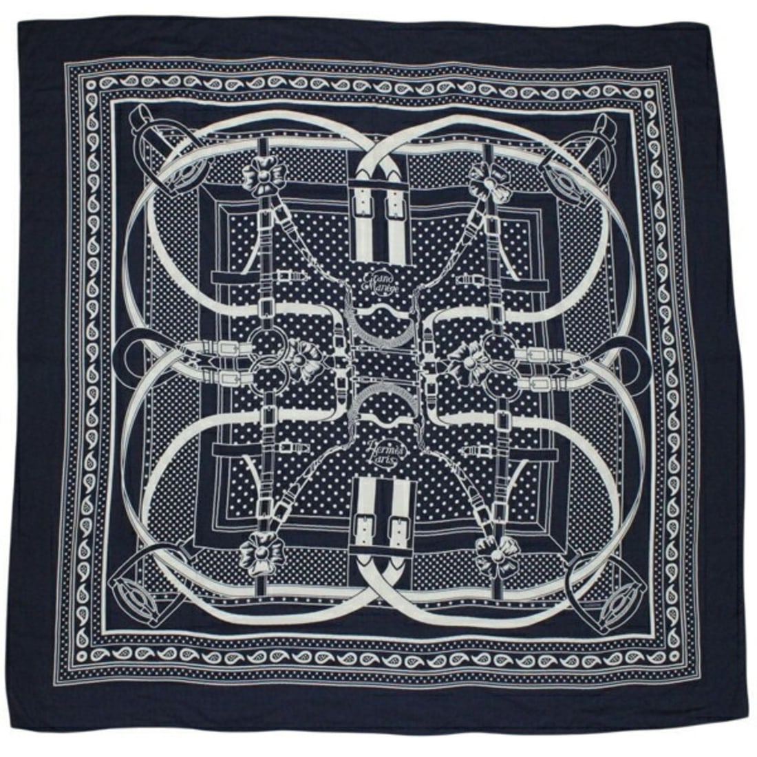 Hermes Carre Géant 140 Grand Manège Marine White Navy Scarf/Stole HERMES Women's Cashmere Silk (1 of 20)