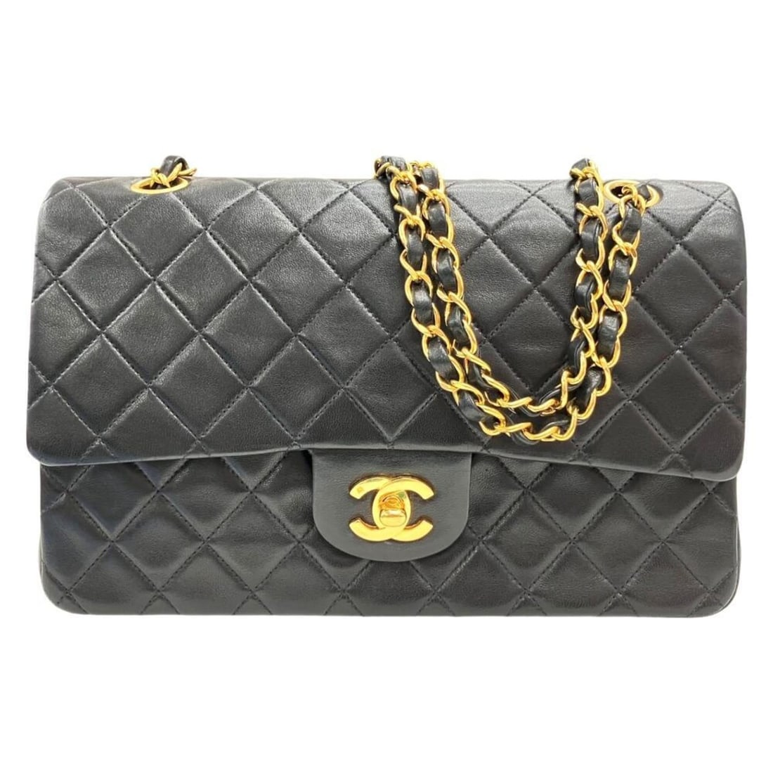 CHANEL Matelassé 25 Double Flap Classic Chain Shoulder Bag, Lambskin, Black, Women's Bag with (1 of 17)
