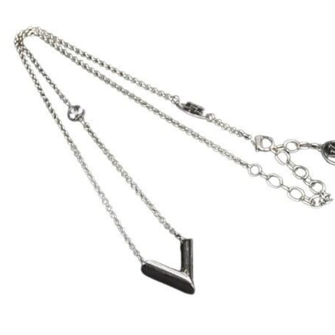 LOUIS VUITTON Essential V Necklace M63197 Silver Metal Men's and Women's (1 of 20)