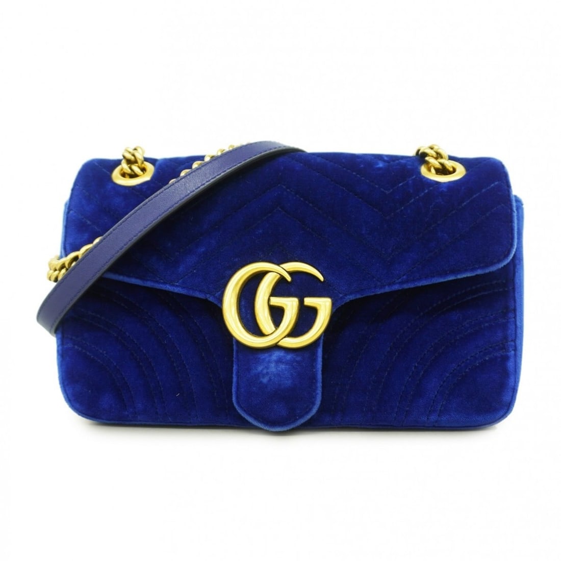 Gucci GG Marmont Shoulder Bag 443497 Velour Blue Women's (1 of 20)