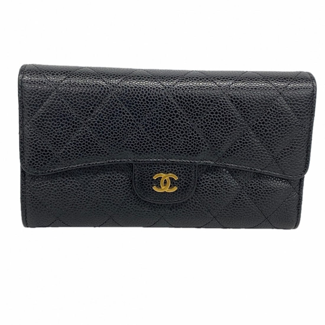 Chanel Tri-fold Long Wallet, Matelassé Caviar Leather, Black, Women's (1 of 12)