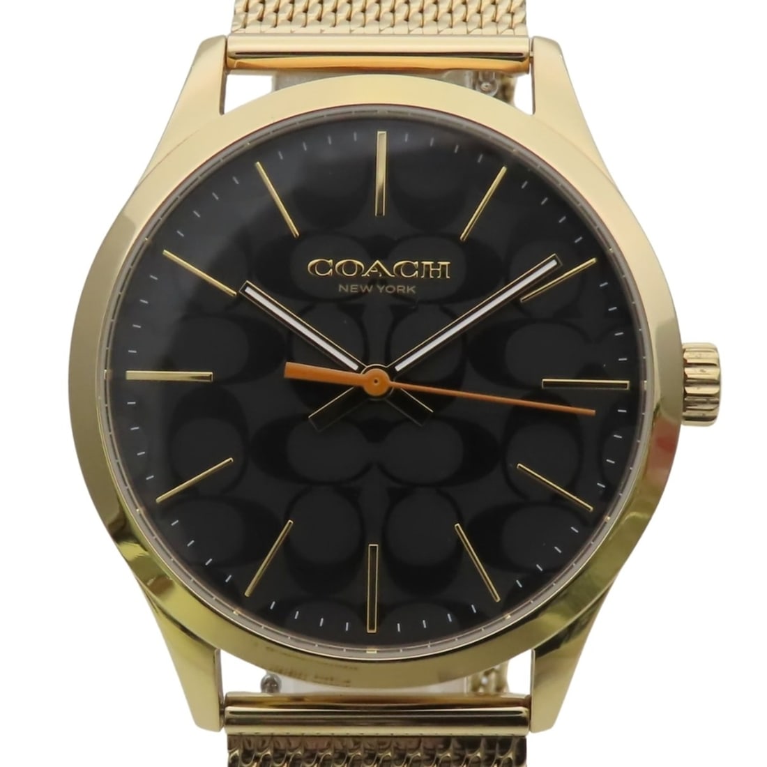 Coach Baxter 39mm CA.118.2.34.232 Signature Stainless Steel Gold Black Mesh Belt Men's Watch COACH: --- Catalog ---Category: SizeWrist Size: 18cm / 7.08''Case Diameter: 39mm / 1.54''Category: DesignType: WristwatchGender: MenColor (Dial): BlackMaterial (Band): Stainless steelMaterial (Case): Stainle