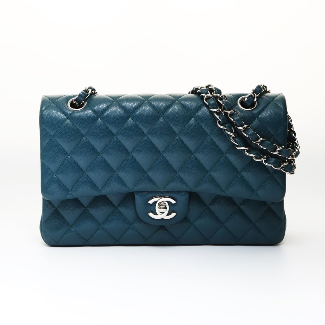 Chanel CHANEL Caviar Skin Double Flap Matelassé 25cm Shoulder Bag Blue (1 of 13)