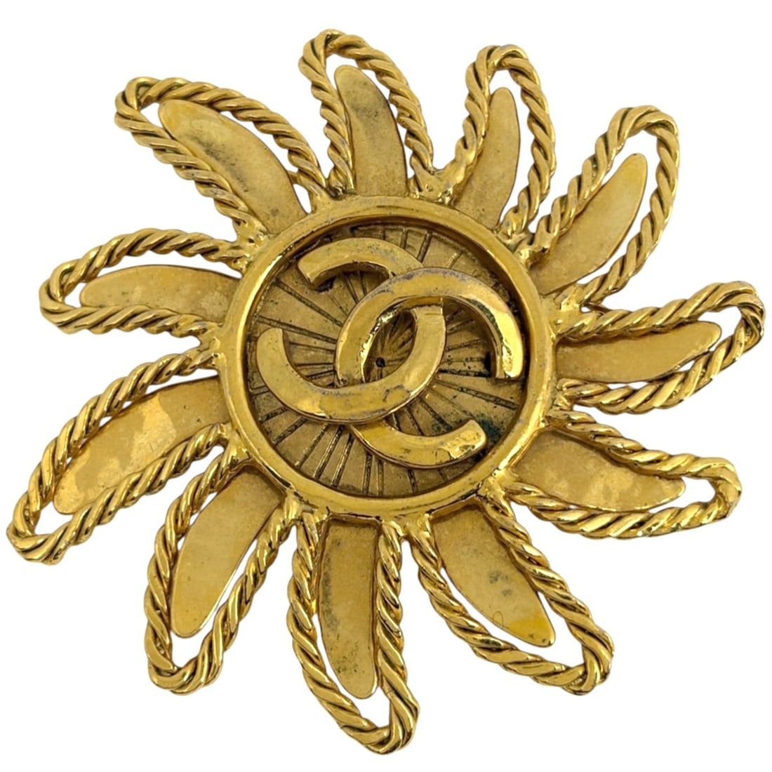 Chanel Coco Mark Sun Motif Brooch, Gold Plated Women's (1 of 17)