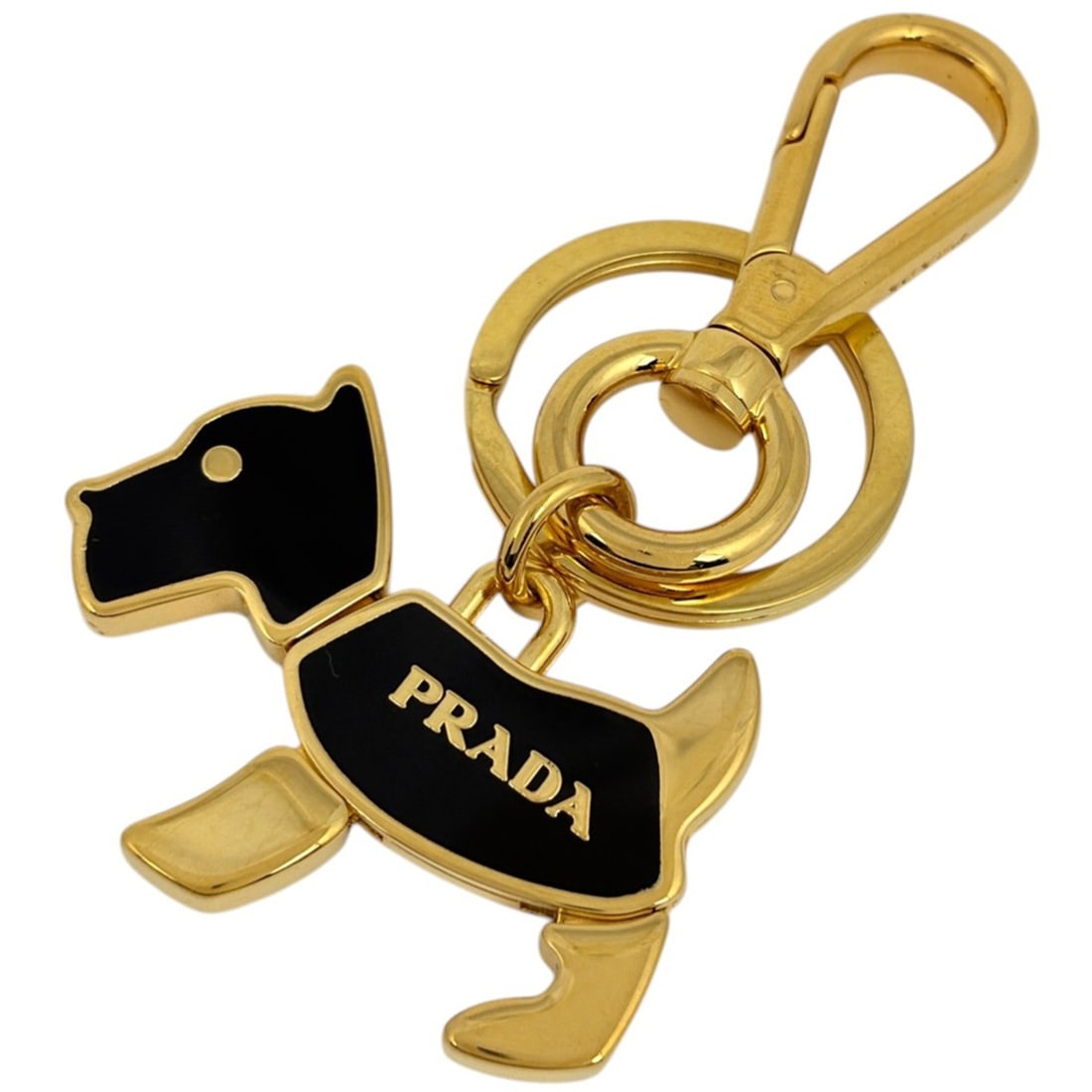 Prada dog motif bag charm logo key ring keychain GP gold women's: --- Catalog ---Category: SizeCharm Size: 5cm x 8.8cm / 1.97'' x 3.46''Category: DesignColor: GoldGender: WomenCategory: GeneralBrand: Prada--- Item List ---Section: ConditionRanking: Rank B Used - Tra