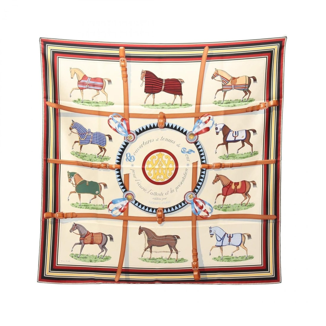 Hermes Carre 90 Couvertures et Tenues de Jour Scarf/Muffler, Silk, Women's, Beige/Multicolor: --- Catalog ---Category: SizeSize (LxW): 89cm x 89cm / 35.03'' x 35.03''Category: DesignType: ScarfColor: Beige, Multi-colorGender: WomenMaterial: Silk Category: GeneralBrand: Hermes--- Item List