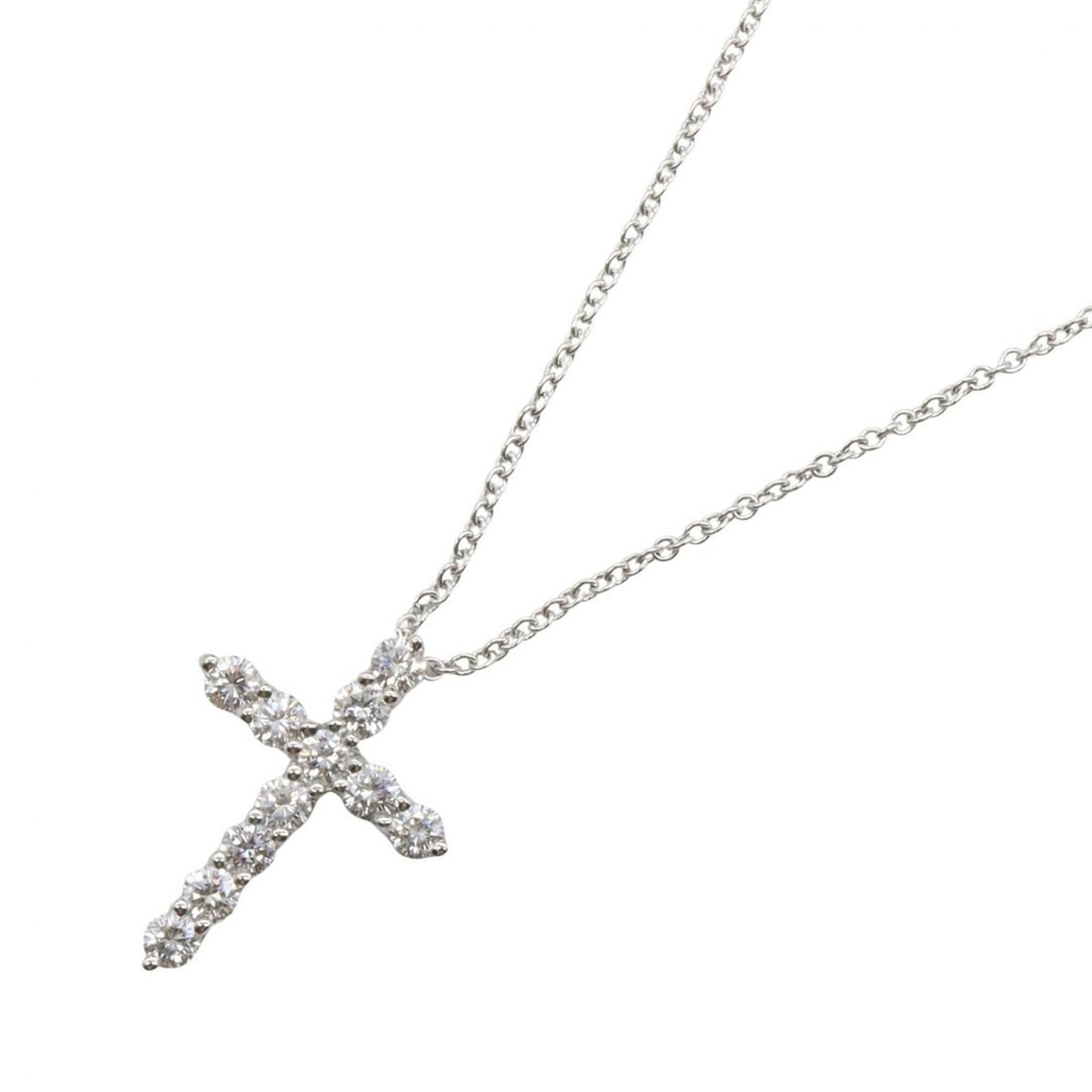 Tiffany & Co. Cross Diamond Small Necklace, Platinum 950, Silver Tone, Women's Jewelry, Item Number: --- Catalog ---Category: SizePendant Size: 18mm x 13mm / 0.7'' x 0.51''Neck Circumference: 40.5 cm / 15.94''Category: DesignColor: SilverStone: DiamondGender: WomenMaterial: Platinum 950Necklace