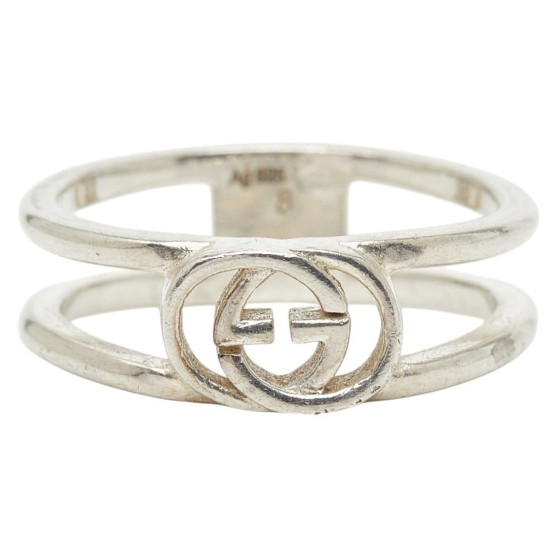 Gucci Interlocking G Wide Open Band Ring, Size #8, SV925 Silver, Women's. (1 of 6)