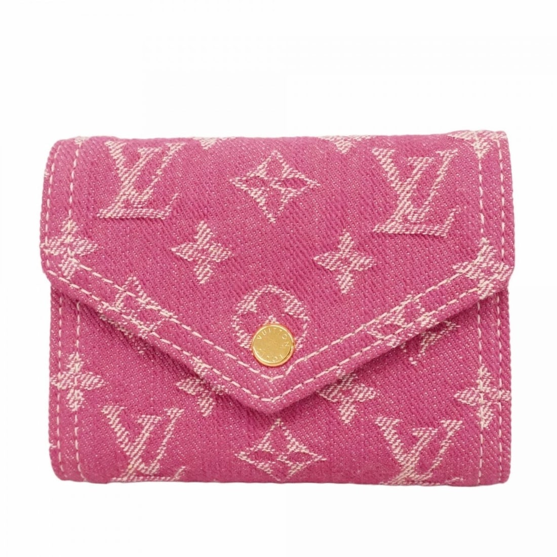 Louis Vuitton Tri-fold Wallet Monogram Denim Portefeuille Victorine M27707 Fuchsia Women's (1 of 5)
