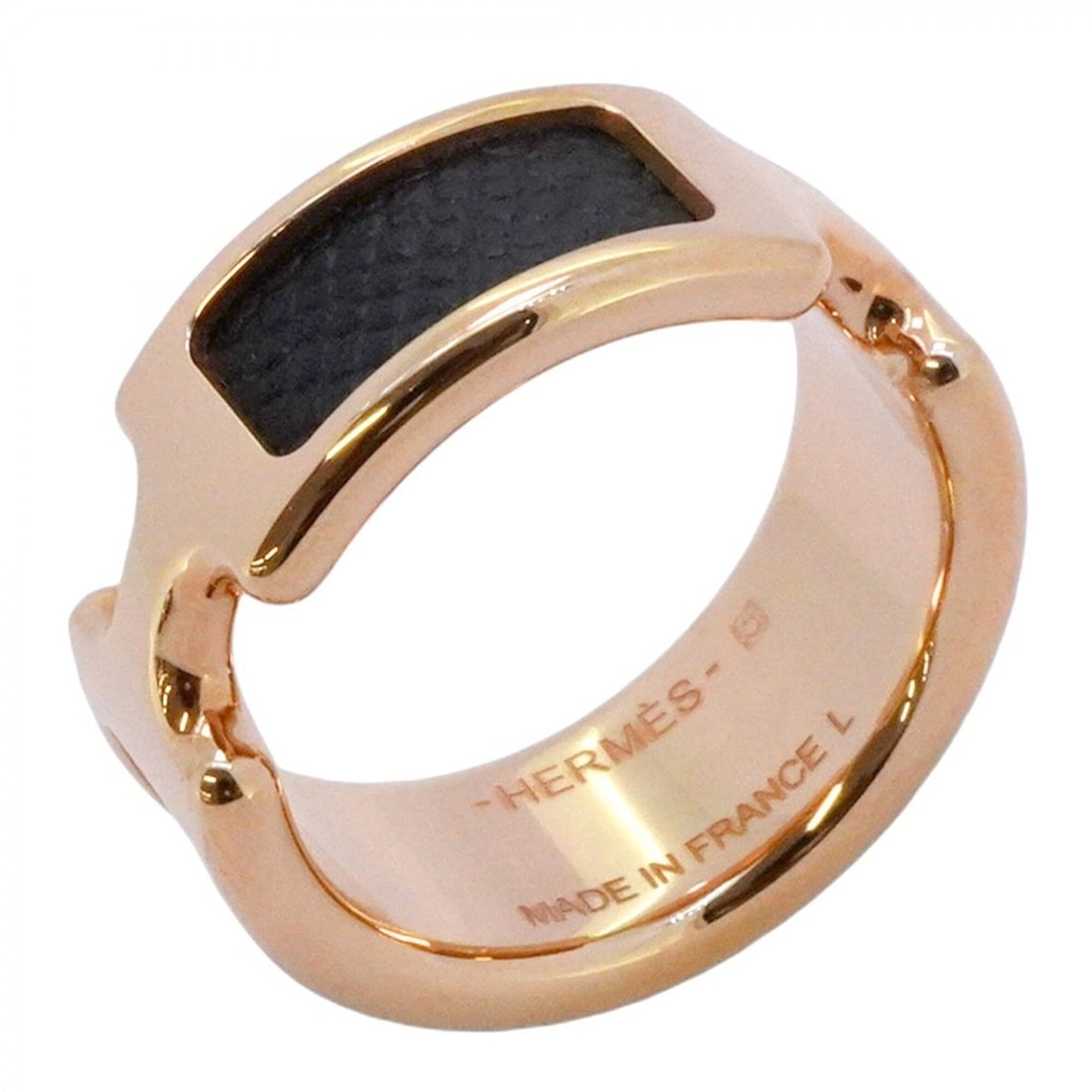 Hermes Olympe Ring, GP Plated Leather, Black and Pink Gold, Size 16, Men's/Women's (1 of 6)