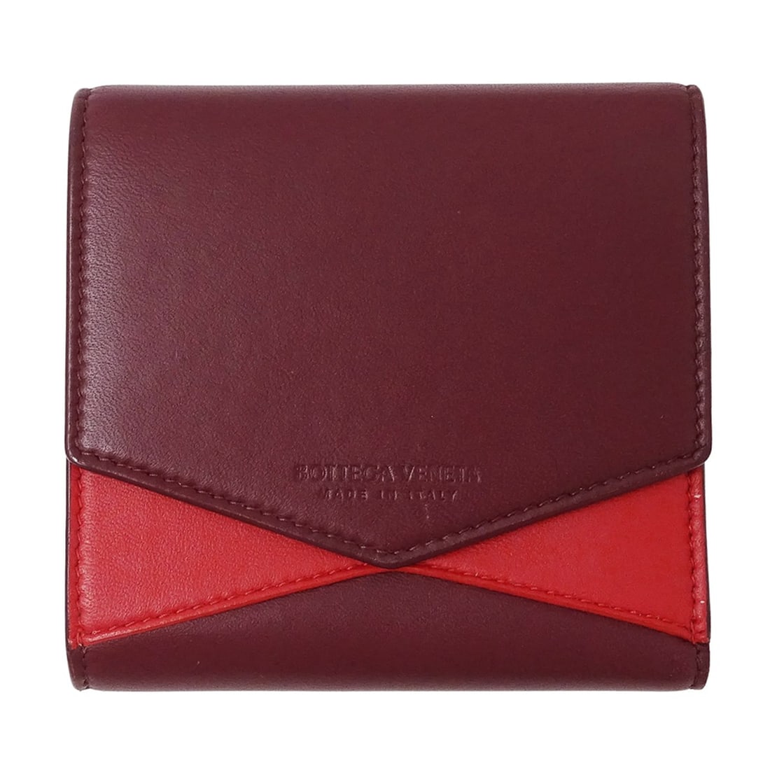 Bottega Veneta women's wallet, brand name, bi-fold leather, burgundy red, wine mini wallet. (1 of 12)