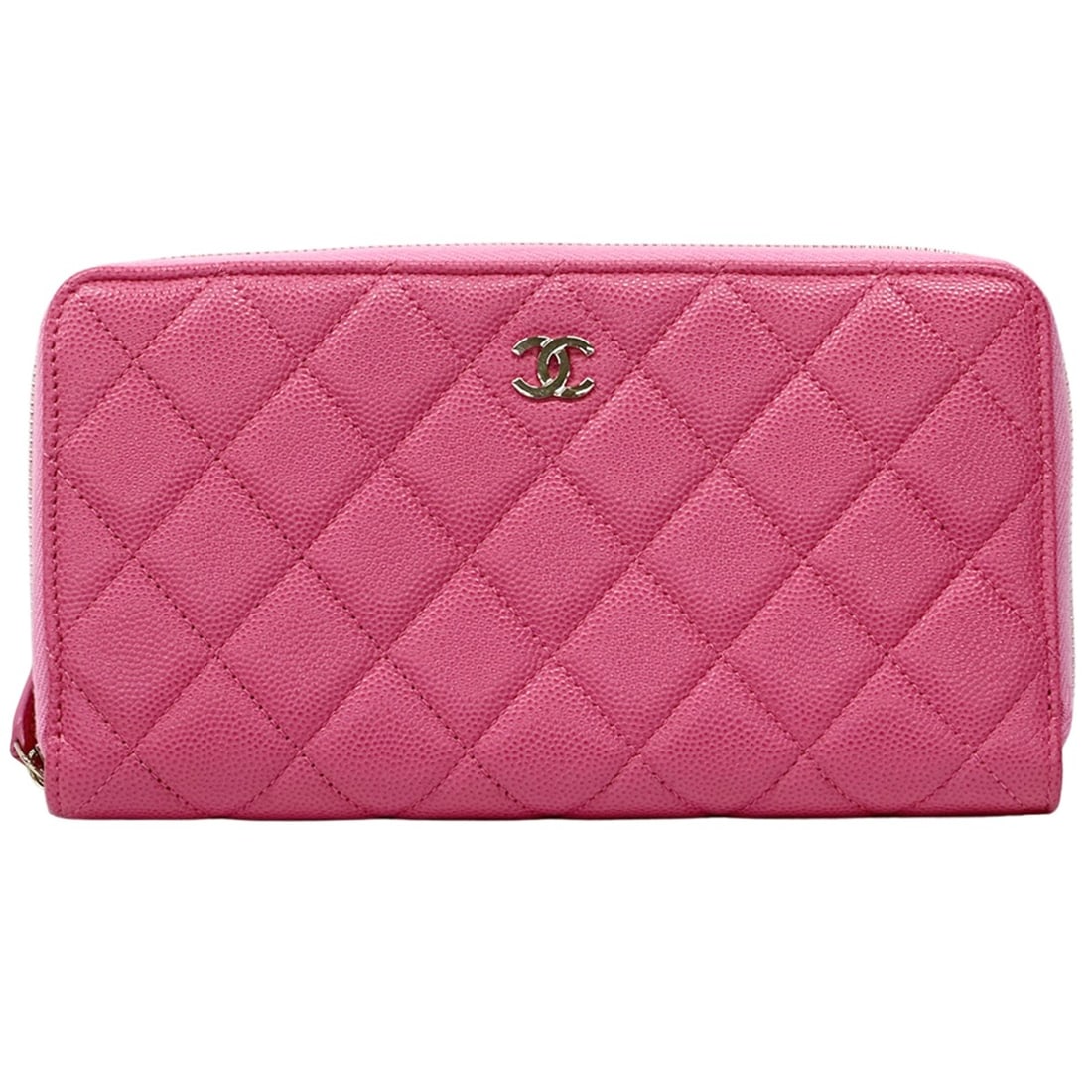 Chanel Matelassé Women's Long Wallet, Caviar Leather, Pink, Gold Hardware, Round Zipper (1 of 12)