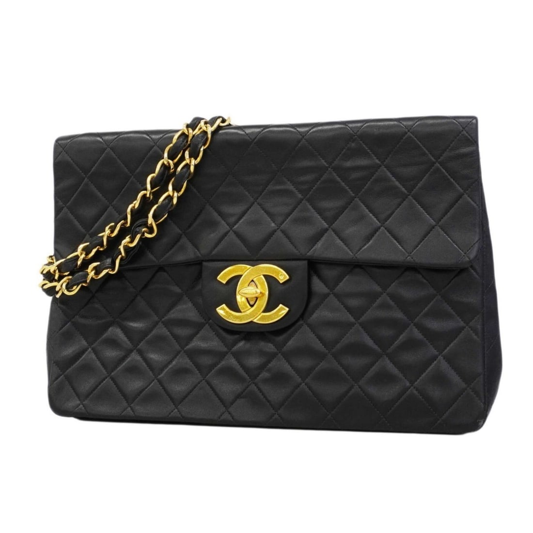 Chanel Shoulder Bag, Large Matelassé, Double Chain, Lambskin, Black, Women's (1 of 13)