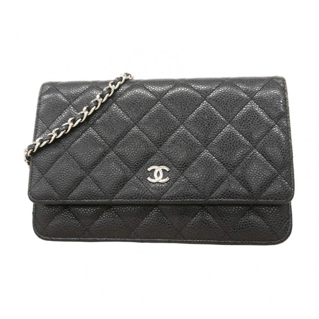 Chanel Matelassé Chain Shoulder Wallet, Caviar Leather, Black, Women's (1 of 10)