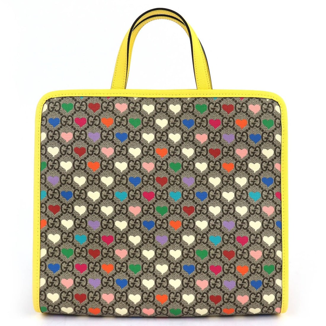 GUCCI 605614 GG Supreme Canvas Leather Children's Heart Handbag Yellow Beige Multicolor Made in: --- Catalog ---Category: SizeSize (HxWxD): 25cm x 28cm x 10cm / 9.84'' x 11.02'' x 3.93''Category: DesignType: HandbagColor: Beige, Multi-color, YellowGender: WomenMaterial: GG Supreme , GG canvas Cat