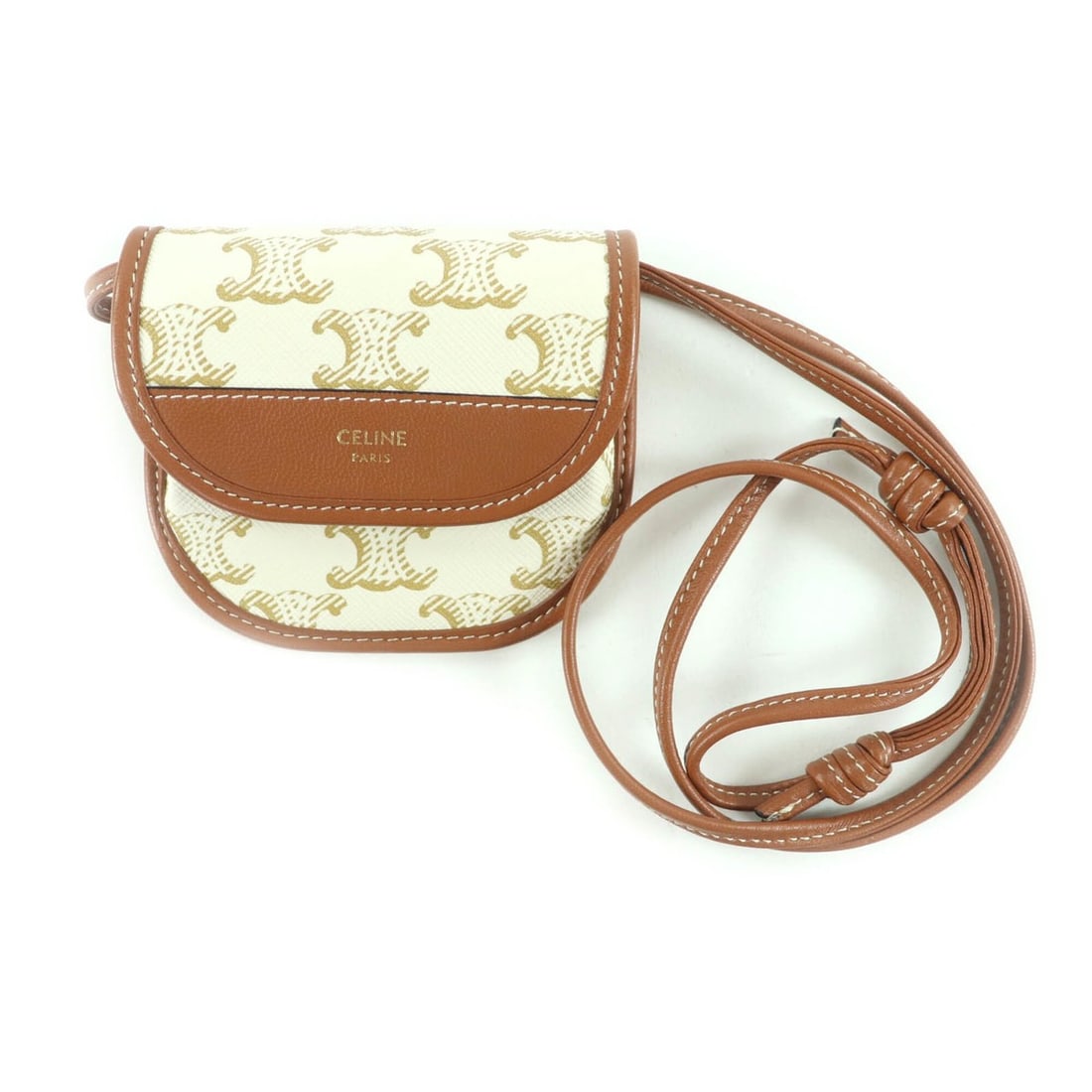 CELINE Triomphe logo leather wallet with strap, available in white and brown. Made Italy. Women's (1 of 9)