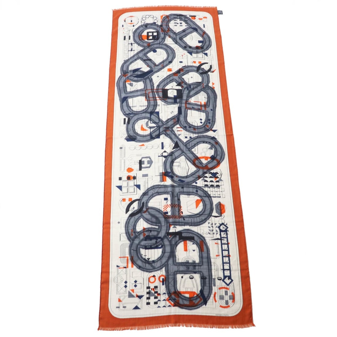 HERMES 23AW Rectangle Amprimour Fleur Cashmere Silk Etoupe Orange Indigo Stole, Made in France,: --- Catalog ---Category: SizeSize (LxW): 1.74m x 62cm / 68.5'' x 24.4''Category: DesignType: StoleColor: OrangeGender: MenMaterial: Cashmere , Silk Category: GeneralBrand: HermesCountry of Origin: Fra
