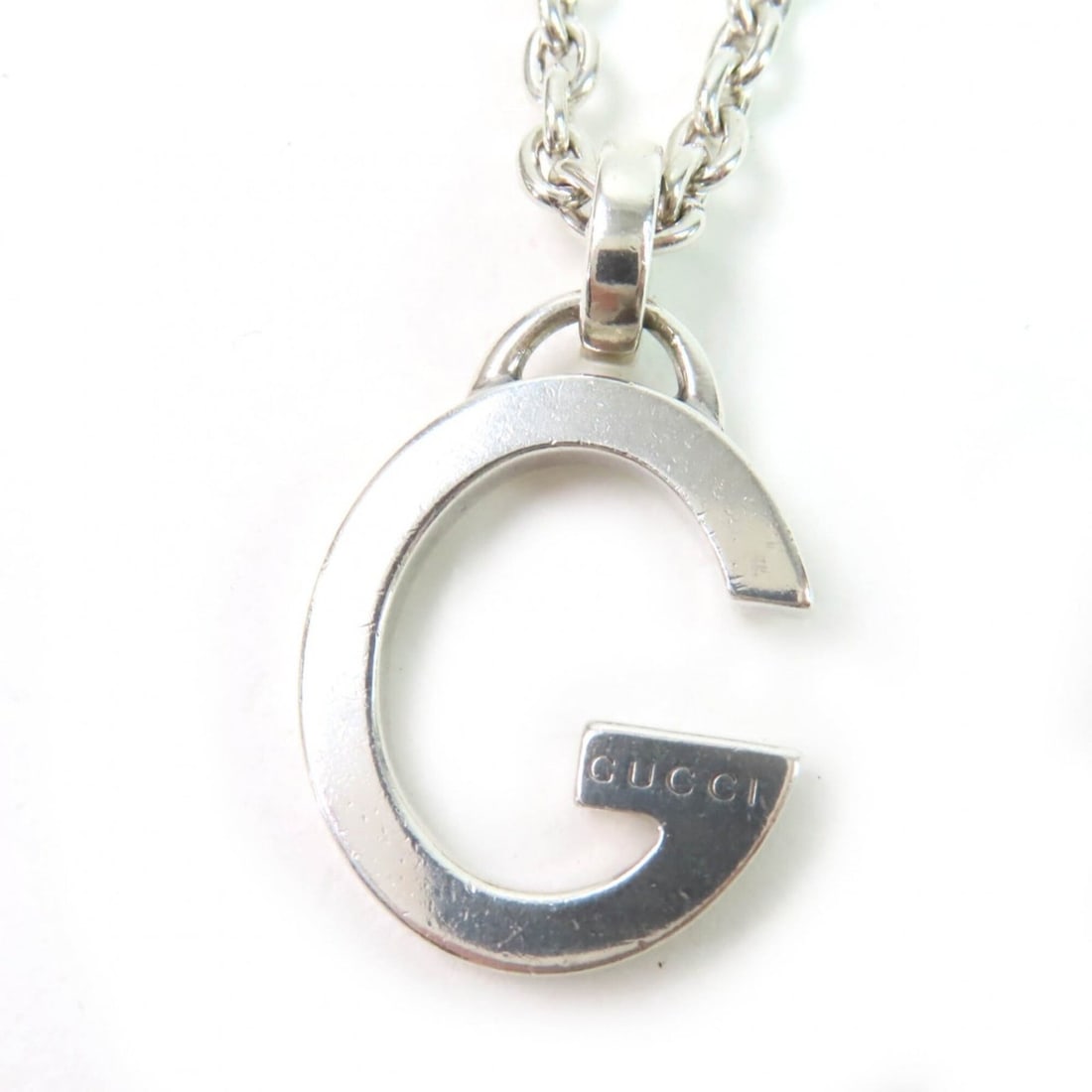 GUCCI G Logo Pendant Necklace (233936) in AG925 Silver, Made Italy, 19.2g, for Women (1 of 8)