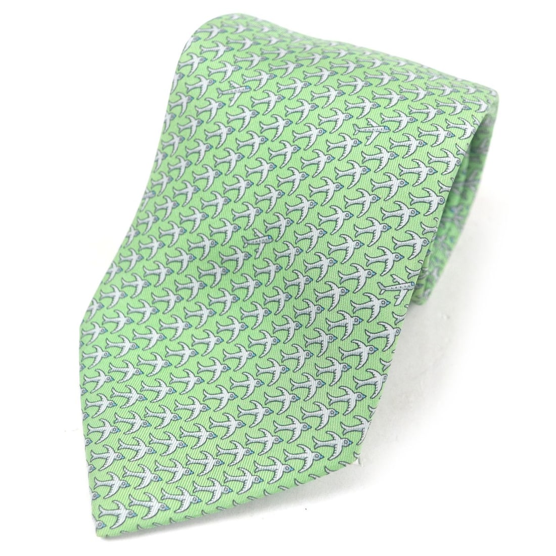 HERMES 5598MA 100% Silk Wide Tie with Airplane and Bird Pattern, Green, Made in France, Recommended (1 of 6)